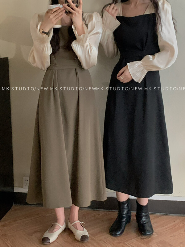 New in early autumn! [MK] French square neck stitching dress 3582# HJY