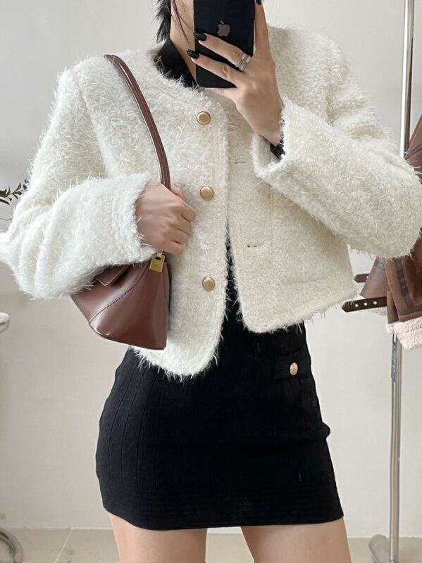 [Yi Xun] High-quality temperament and age-reducing all-match Korean round neck short jacket 0453# HYY