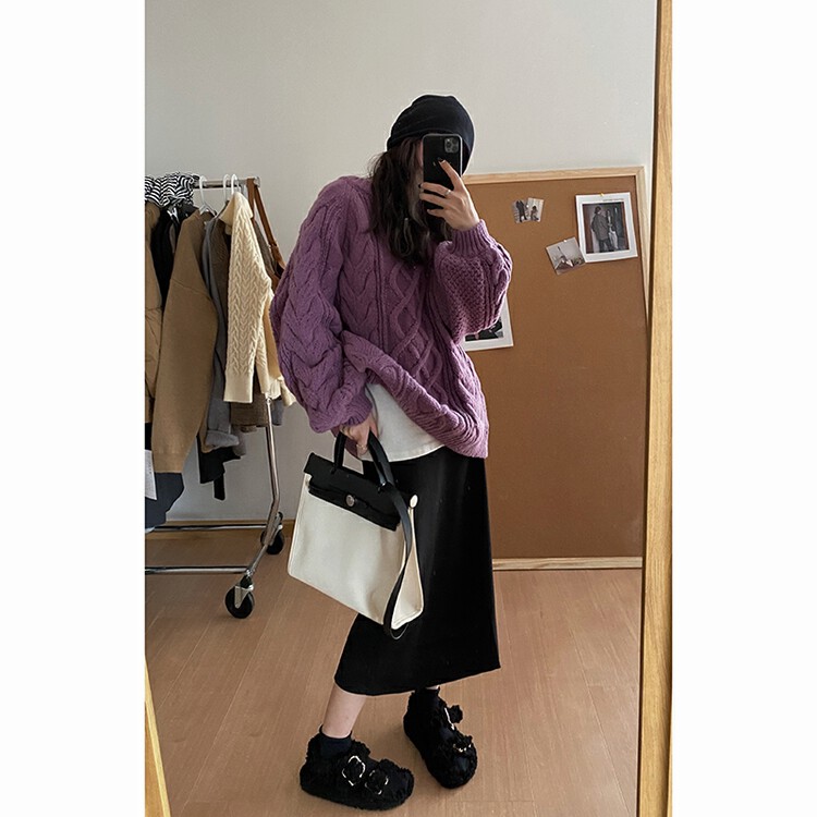 [Yi Kaoru] Round neck loose twist pullover warm sweater 0498# HYY