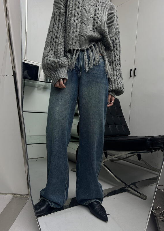 【T-PLATFORM】Korean style loose wide-leg casual fleece jeans V8920# CQW