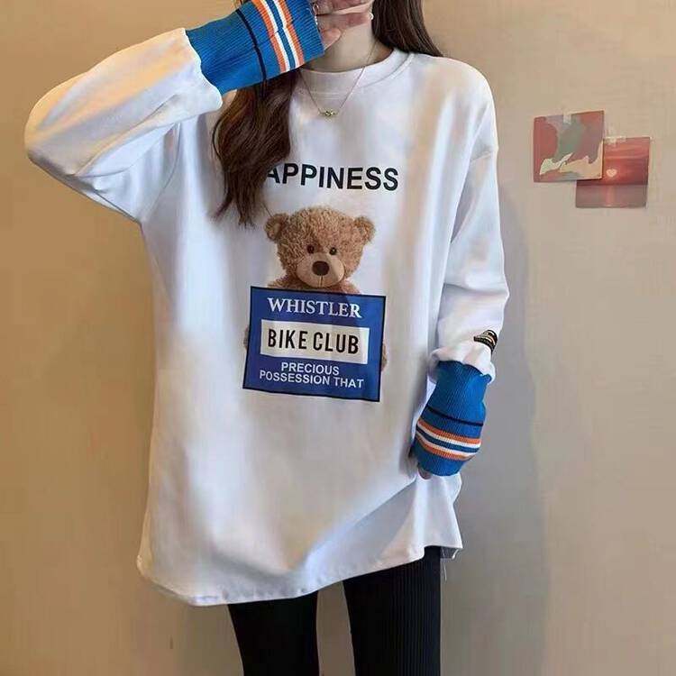 [Ziyijia] Round neck printed all-match plus velvet long-sleeved T-shirt A201# WTT