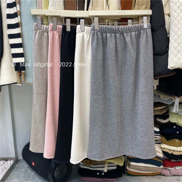 【MAX ORIGINAL】Elastic waist solid color fleece skirt 99053# HBX