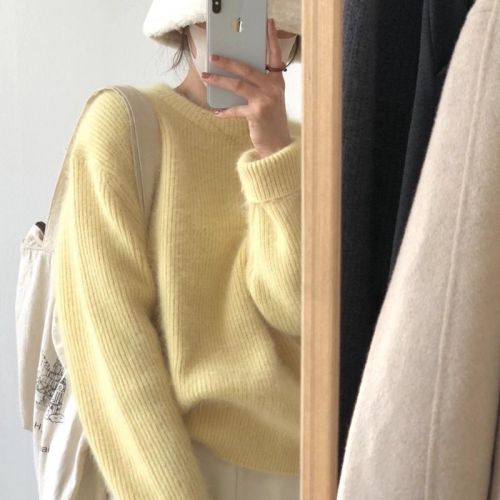 Korean milk yellow sweater women's outer wear pullover autumn and winter new soft waxy loose gentle wind lazy pullover sweater