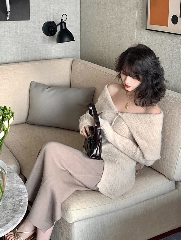 【SAVAGE】French retro temperament all-match one-shoulder large lapel sweater S1392# WPL