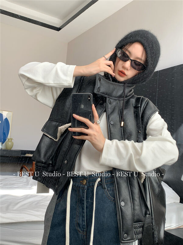 【BEST U】Casual Loose Thickened Warm Leather Vest 99160# LSW
