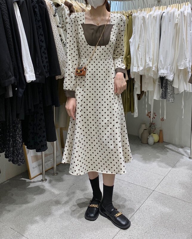 Original price 122.95! 【UONE】French retro style dot stitching dress 98073# LSL