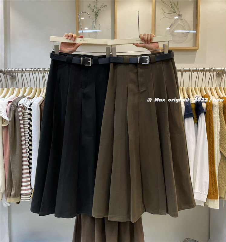 New in winter! [MAX ORIGINAL] temperament all-match pleated skirt (with belt) 98922# HBX