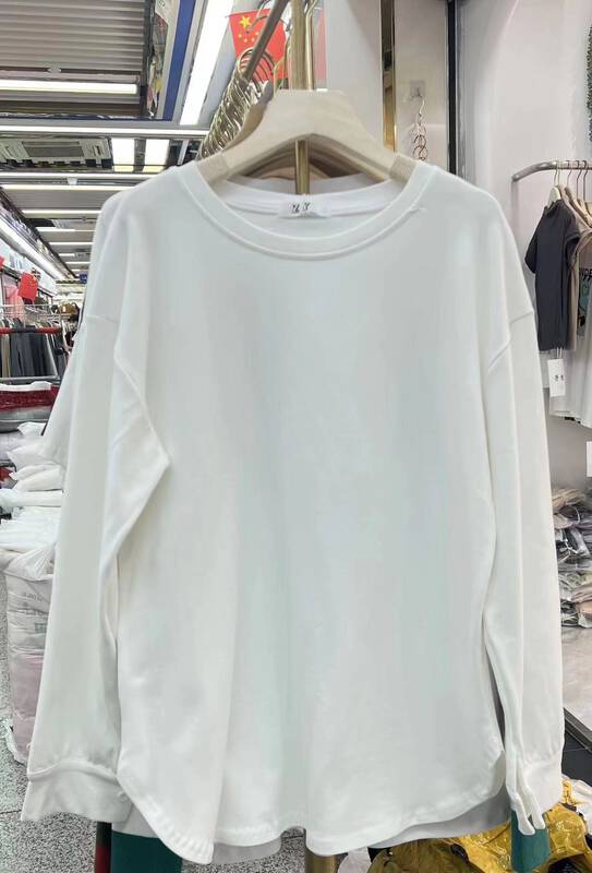 [Ziyi] Solid color texture comfortable and versatile pullover long-sleeved T-shirt 958# WTT