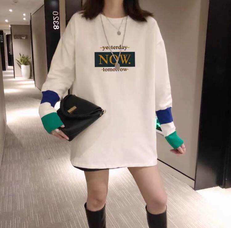 [Ziyijia] Plush brushed Korean version all-match letter long-sleeved T-shirt YS2-107# WTT