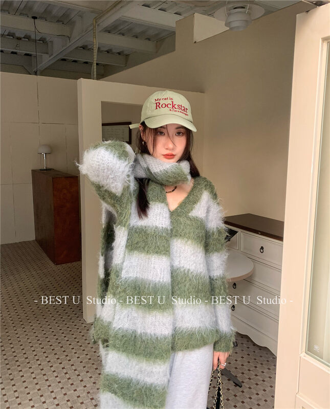 [BEST U] Korean stripe color contrast versatile scarf (114cm long, 41cm wide) 99187 # LSW