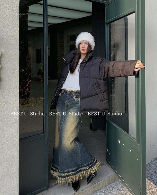 【BEST U】Retro Gradient Fringe Long Denim Skirt 60399# LSW