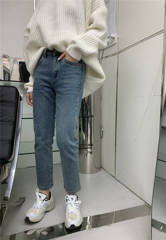 【T-PLATFORM】Korean style straight-leg casual slimming fleece jeans V9020# CQW