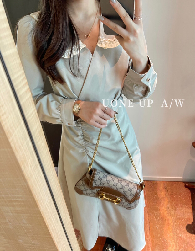 Original price 121.82! [UONE] Fashionable and versatile French lace collar dress 97916# LSL
