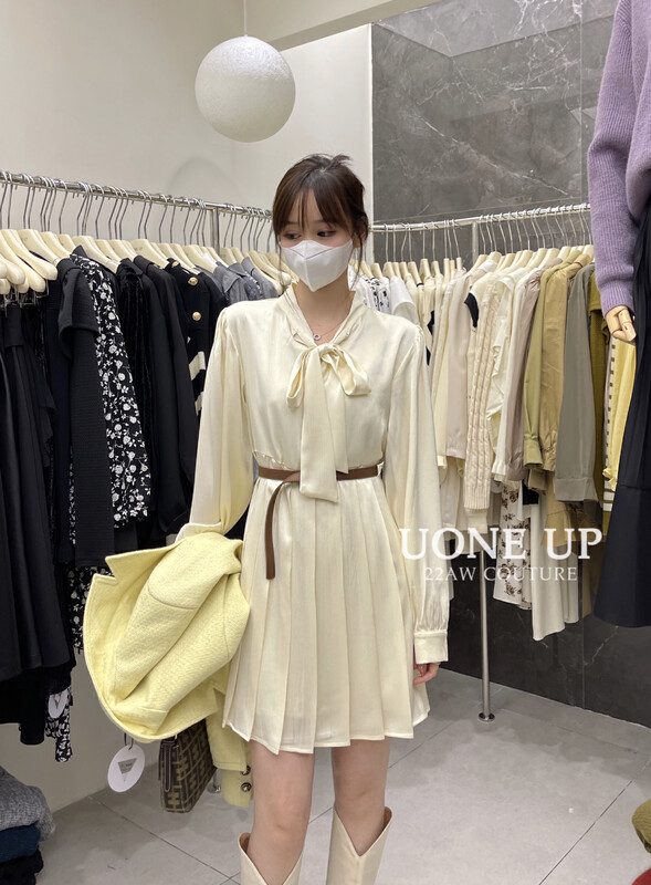 New for winter!  【UONE】French Puff Sleeve Lace Up Dress (With Detachable Belt) 98957# LSL