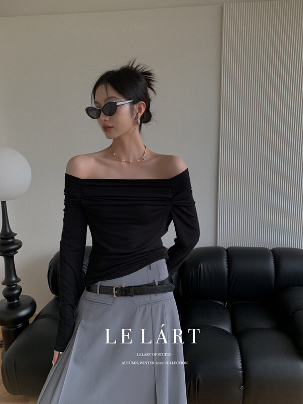 Original price 62.04! [LE LART] French sweet and spicy style collar strapless T-shirt small shirt YS1-LL5684