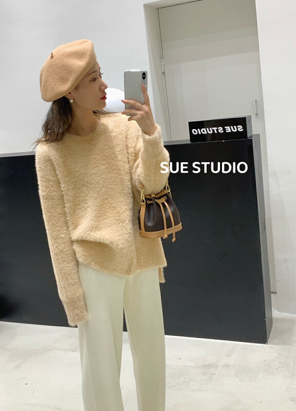 【SUE STUDIO】Round Neck Solid Color Pullover Warm Sweater YS1-A608# ZJY