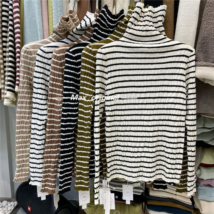 【MAX ORIGINAL】Korean striped fashion retro bottoming shirt 99023# HBX