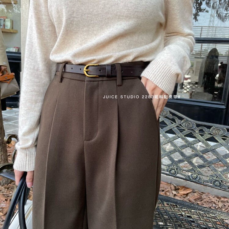 [JUICE] Korean simple and versatile woolen trousers (with belt) 2283