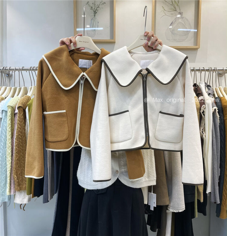 【MAX ORIGINAL】Doll Collar Contrast Color Zipper Short Jacket 98996# HBX