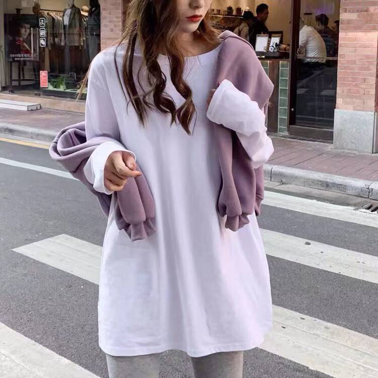 [Ziyijia] Plus velvet Korean simple solid color long-sleeved T-shirt A919# WTT