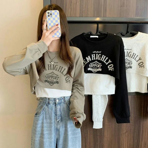 Short sweater camisole two-piece women's spring and autumn design niche loose thin long-sleeved top ins