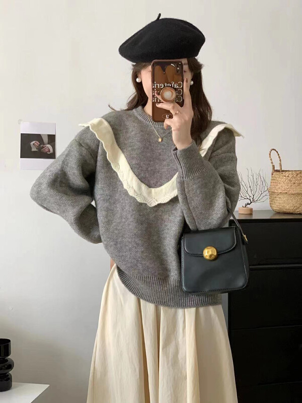 【MK】Nice Round Neck Colorblock Warm Sweater d199# HJY