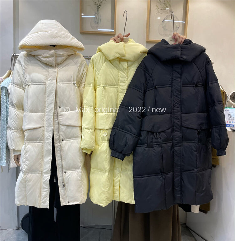 【MAX ORIGINAL】Mid-length single-breasted thermal down jacket with hood (including 90% white duck down) 99010# HBX
