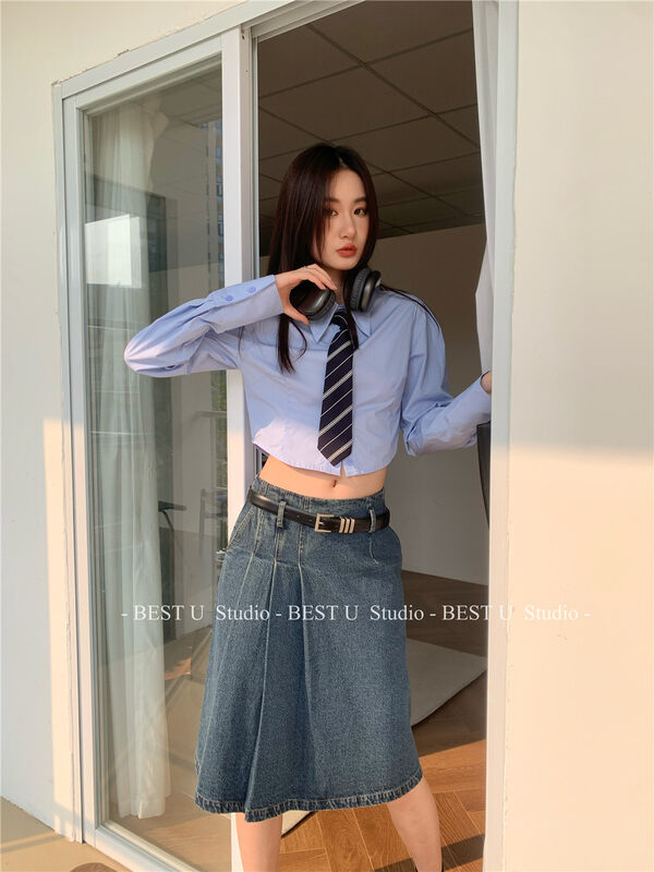 【BEST U】High waist A-line denim skirt 60297# LSW