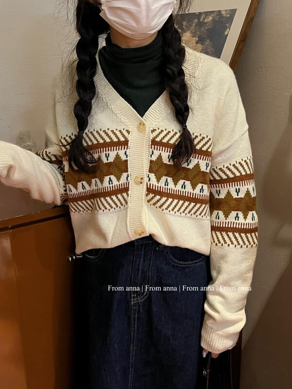 Original price 73.32! New for autumn! [FROM ANNA] Versatile V-neck single-breasted warm sweater T1072# LSW