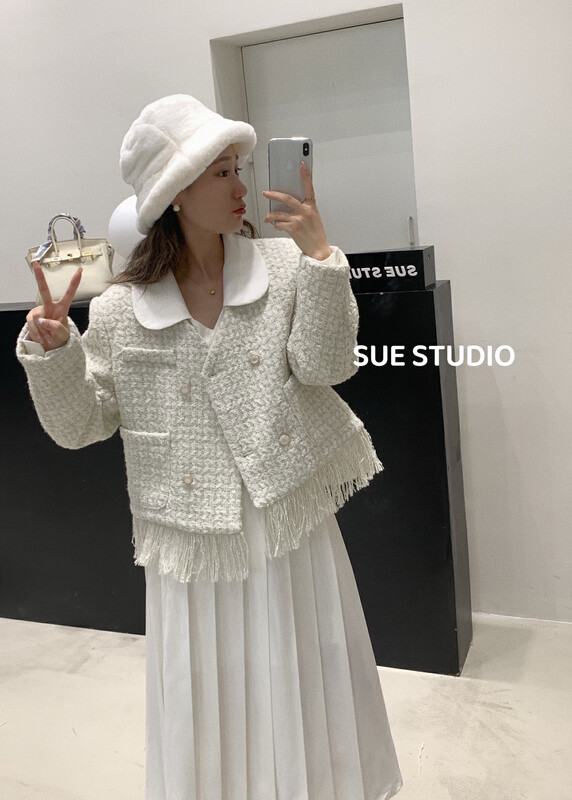 【SUE STUDIO】Golden woven V-neck quilted cotton short jacket 98086# ZJY
