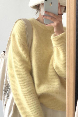 Korean milk yellow sweater women's outer wear pullover autumn and winter new soft waxy loose gentle wind lazy pullover sweater