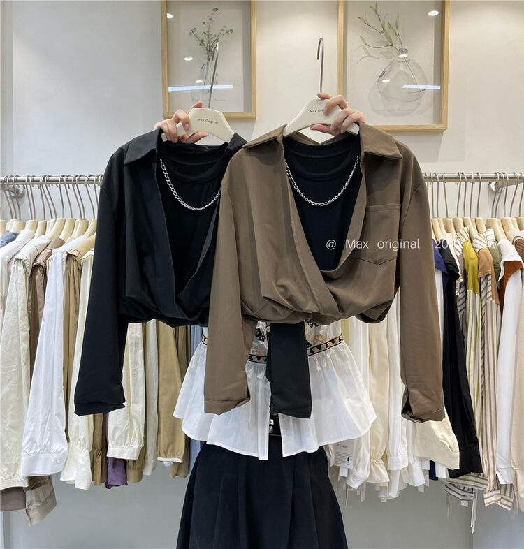 New in autumn!【MAX ORIGINAL】Temperament short fake two-piece shirt YS1-98778# HBX