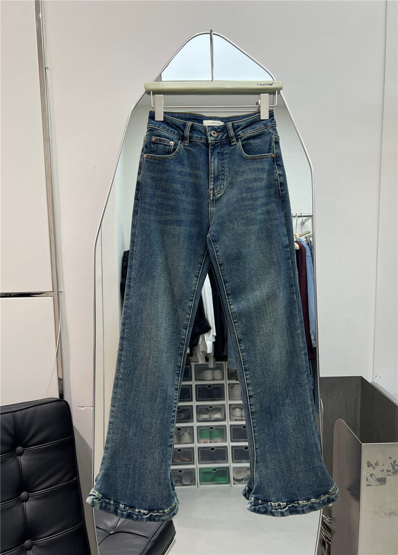 【T-PLATFORM】Korean Style Straight Loose Casual Fleece Jeans V9006# CQW