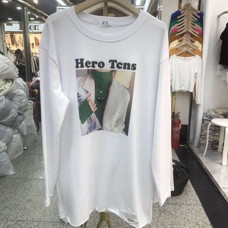 [Ziyijia] Contrast color patch print pullover all-match long-sleeved T-shirt A931# WTT