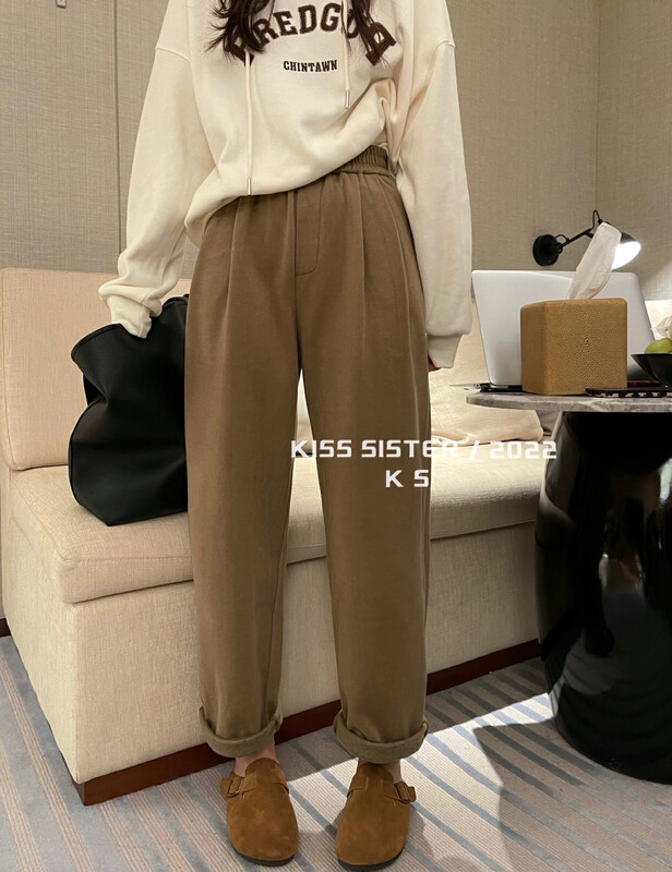 【KISS SISTER】Korean version all-match slim and plush granny pants casual pants 22A9862# CQW