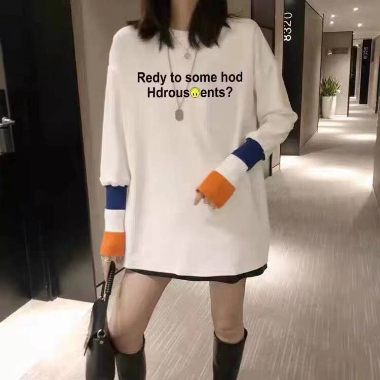 [Ziyijia] Round neck all-match plus velvet printed long-sleeved T-shirt YS10-103# WTT
