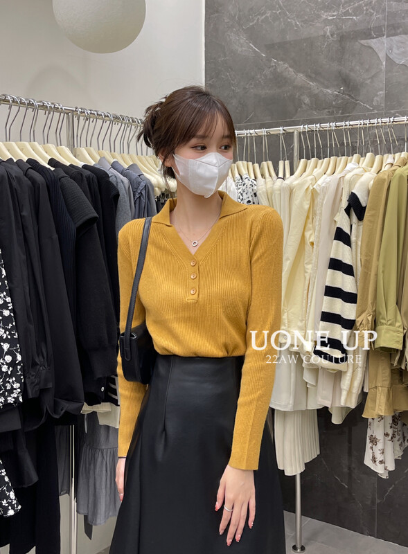 【UONE】Solid Color Slim Fit V-Neck Cropped Knit Sweater 9293# LSL