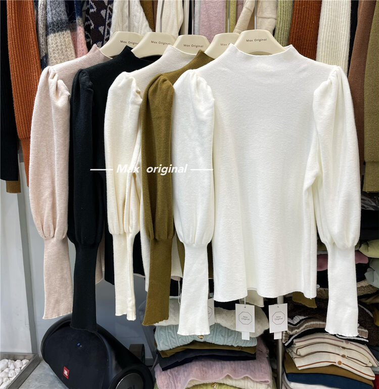 【MAX ORIGINAL】Temperament Versatile Puff Sleeve Knit Sweater 99068# HBX