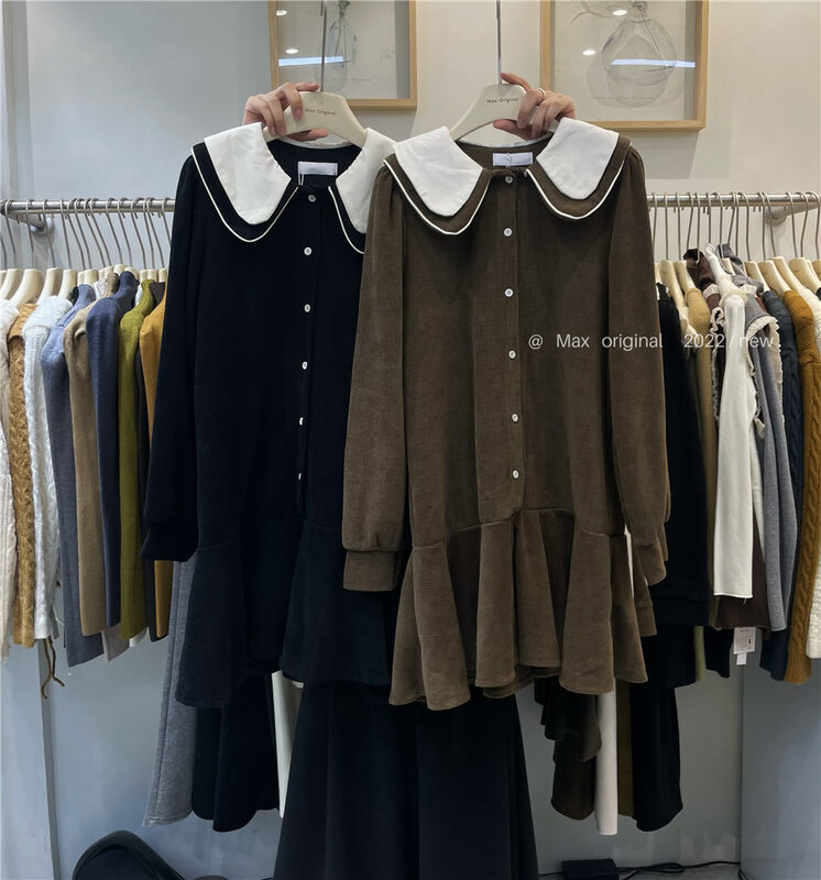 【MAX ORIGINAL】Doll Collar Contrast Loose Dress 98991# HBX