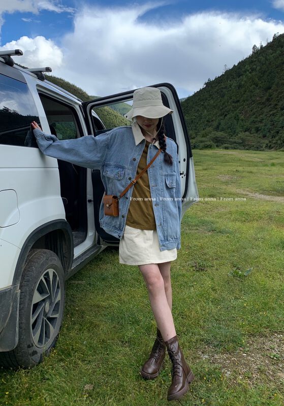 New in early autumn! [FROM ANNA] Korean version of the fashion casual collar stitching denim jacket A3030-1# LSW