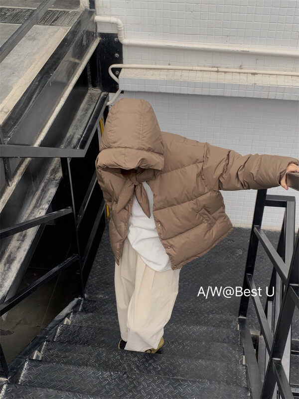 【BEST U】Korean version of simple rabbit ears all-match warm down jacket (with hat) (including 90% white duck down) B6686# LSW