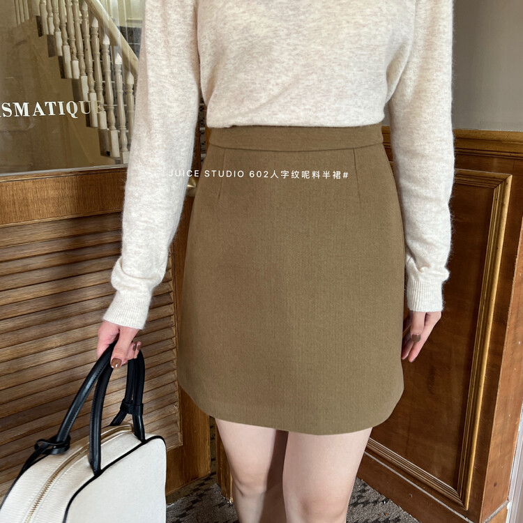 【JUICE】Herringbone woolen slim skirt L602