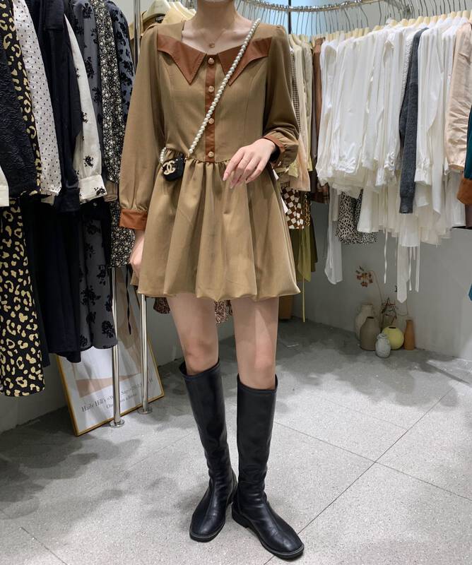 Original price 133.60! 【UONE】Sweet cool style leather design long-sleeved dress 98034# LSL