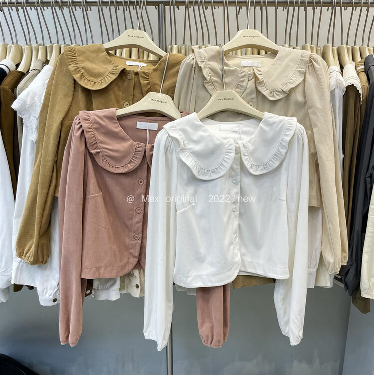 New in autumn!【MAX ORIGINAL】Doll Collar Solid Color Versatile Shirt 98893# HBX