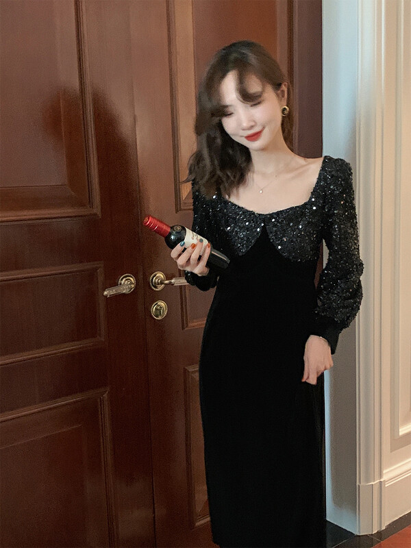 【NEW OPEN】Celebrity Temperament Heavy Industry Sequin Dress HL80697# ZXX