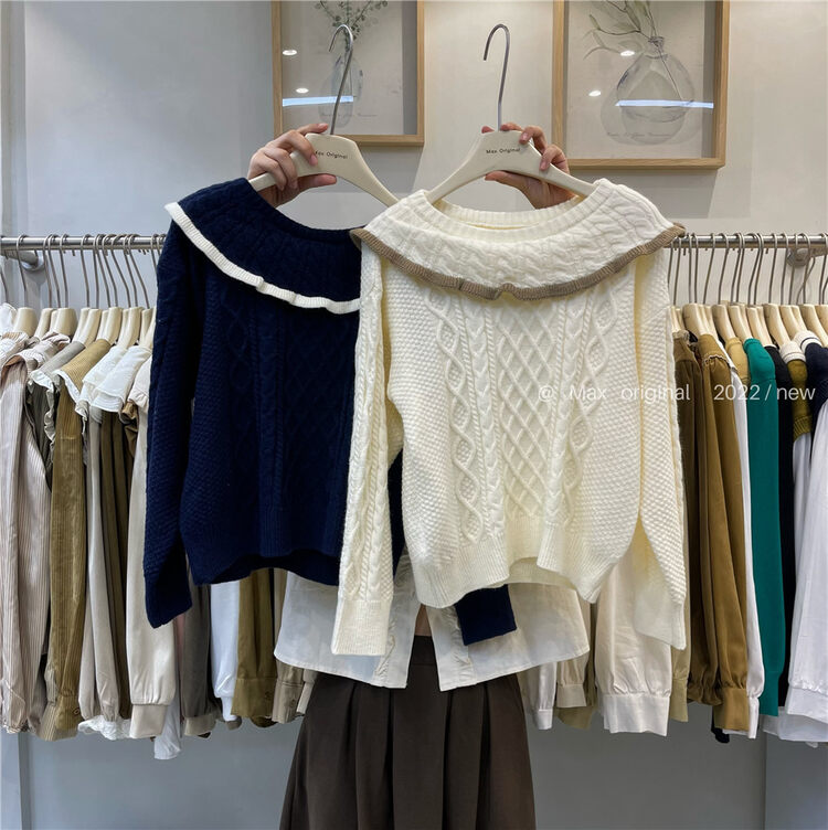 New in winter!【MAX ORIGINAL】Contrast color round neck lazy warm sweater 98931# HBX