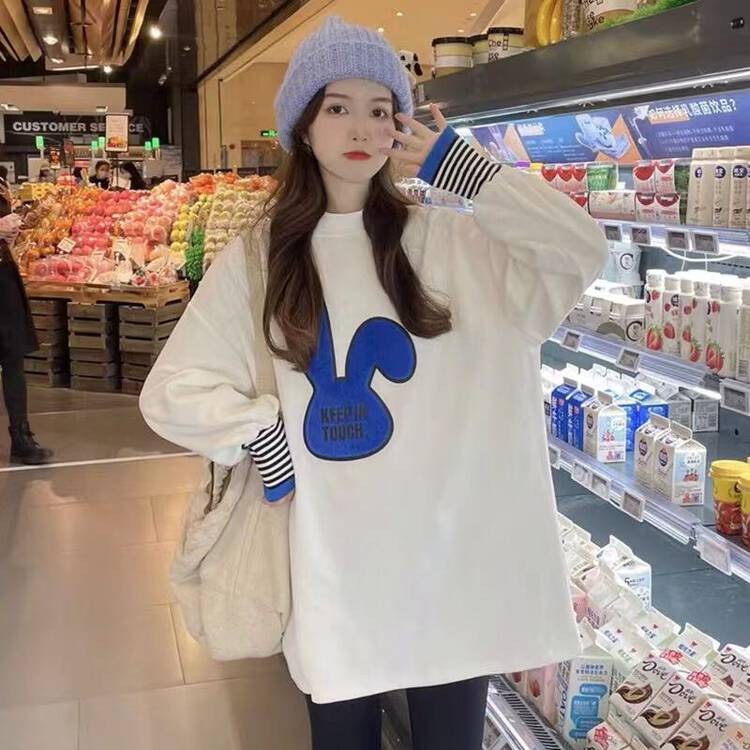 [Ziyijia] Rabbit Print Round Neck Long Sleeve T-Shirt YS5-106# WTT