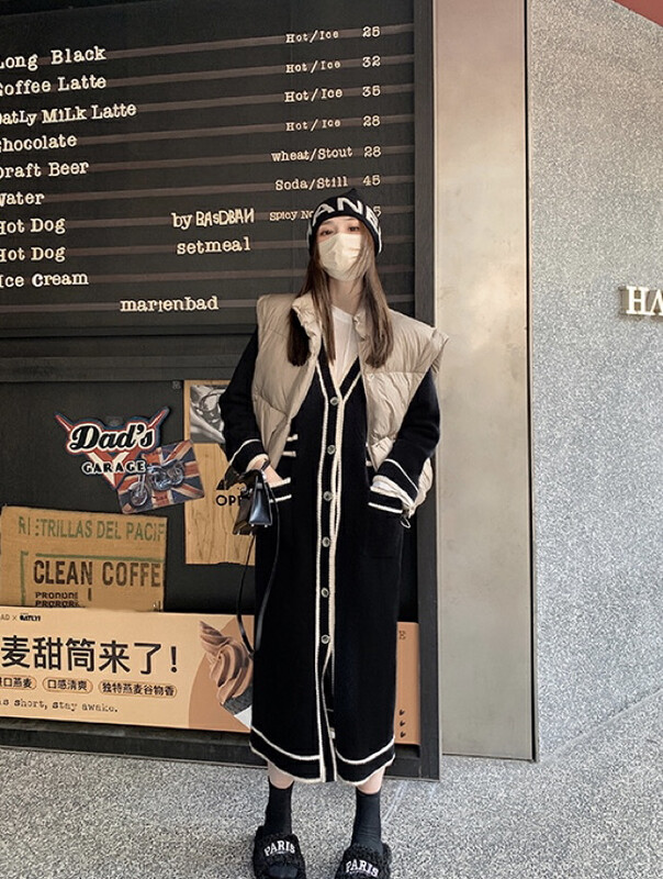 【SAVAGE】All-match color contrast design loose long-sleeved warm long knitted cardigan S1355# WPL