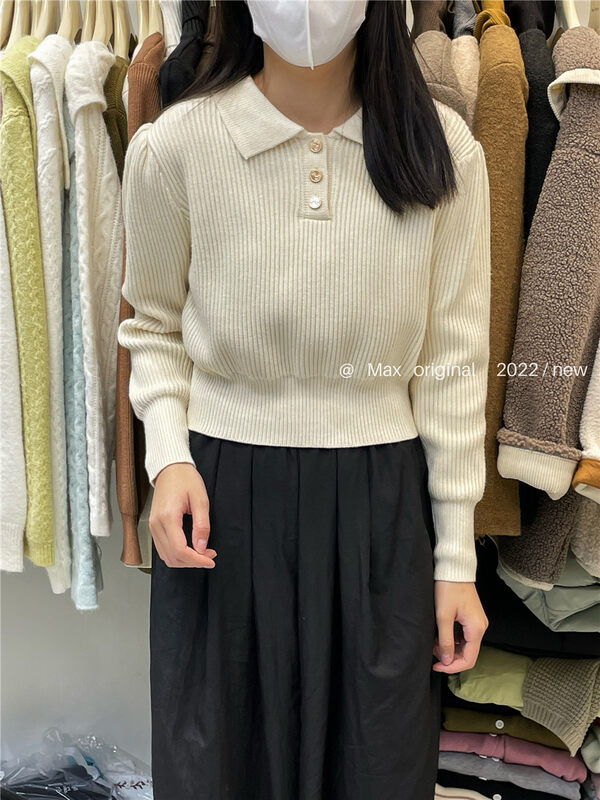 【MAX ORIGINAL】Polo Collar Short Solid Color Warm Sweater 99026# HBX