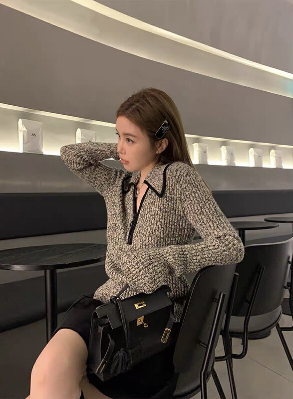 【SAVAGE】French retro lapel zipper design slim fit and thin inner sweater S1335# WPL